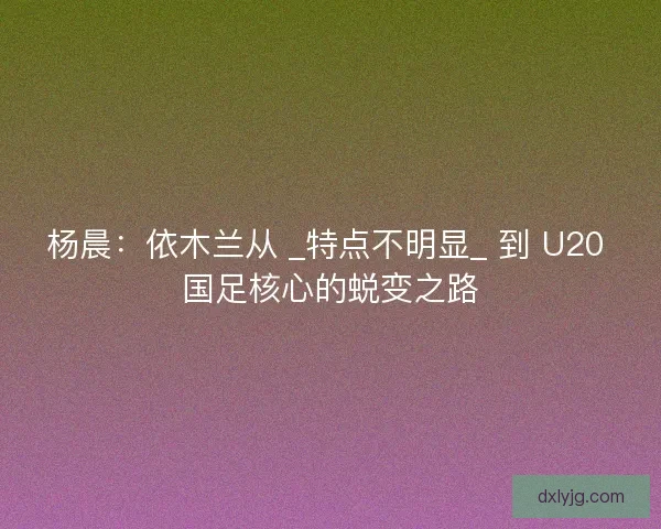 杨晨：依木兰从 _特点不明显_ 到 U20 国足核心的蜕变之路